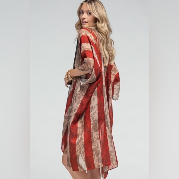 Ruggine American Flag Print 4th July Sheer Kimono Side Slits One Size - Picture 5 of 10